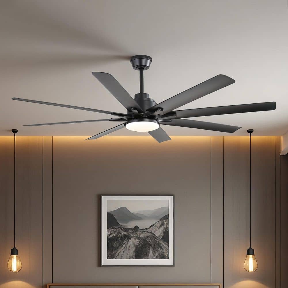 66 in. Integrated LED Indoor Downrod Mount Black Standard Ceiling Fan with Dimmable Light and Remote 6-Speed price history on PriceWatchPro