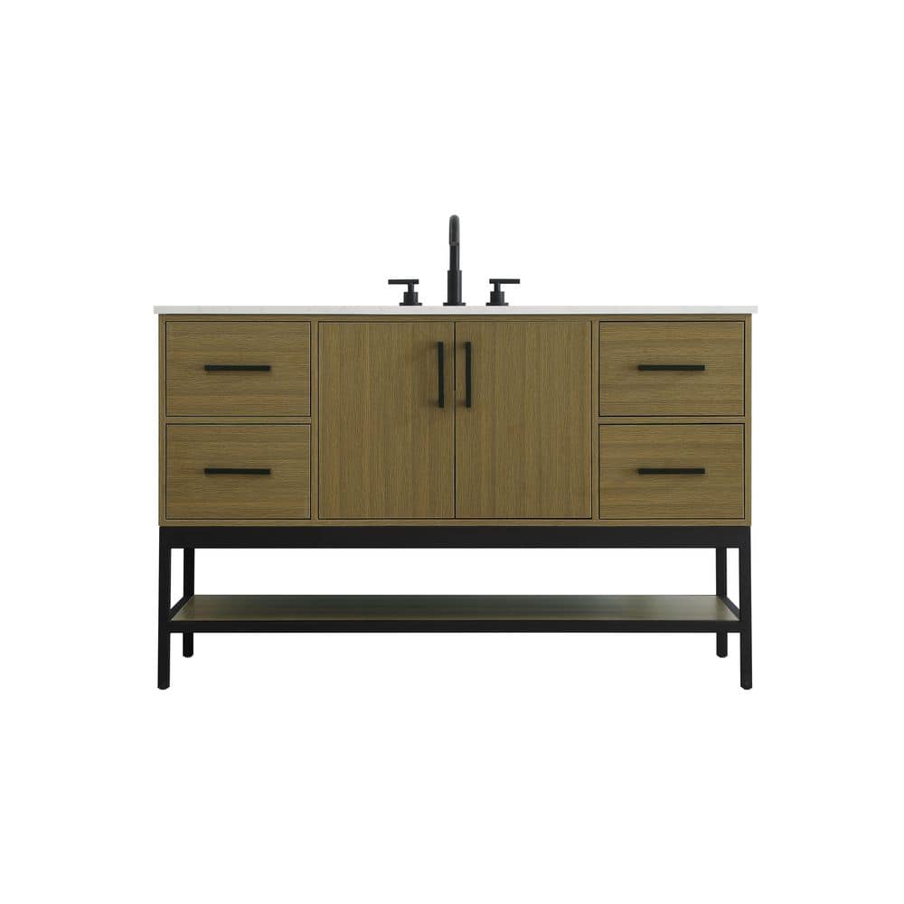 54 in. Single Sink Chestnut Brown Bath Vanity with White Engineered Marble Top price history on PriceWatchPro