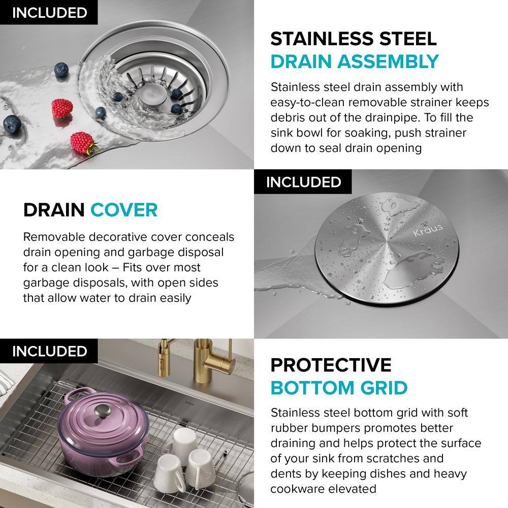 Kore ADA 33-Inch Stainless Steel Single Bowl Kitchen Sink with Accessories