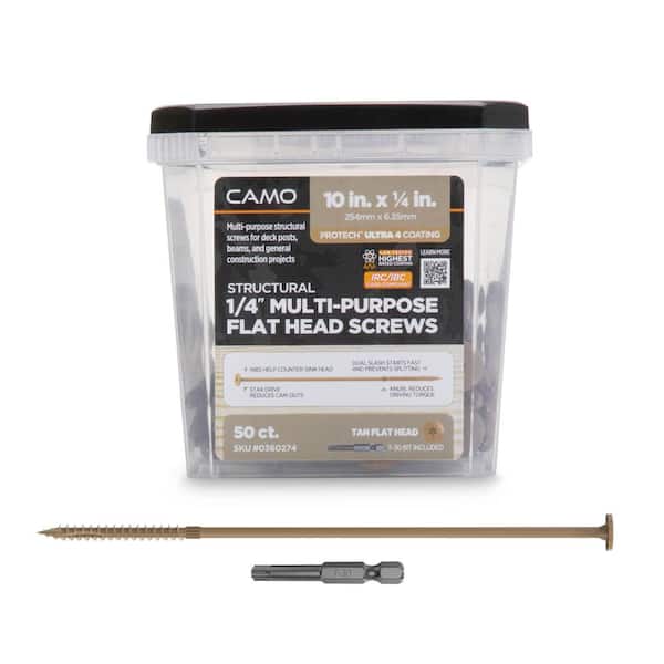 CAMO 1/4 in. x 10 in. Star Drive Flat Head Multi-Purpose Structural Wood Screw - PROTECH Ultra 4 Exterior Coated (50-Pack)