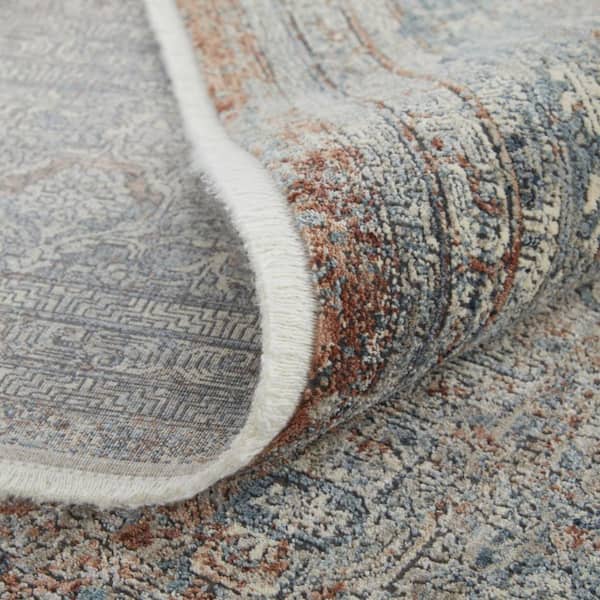 2 ft. x 8 ft. Blue, Gray Floral Runner Rug