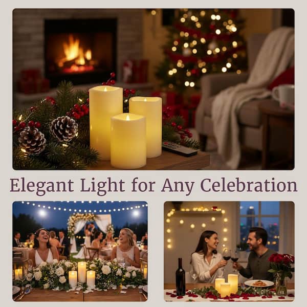 Flameless Candles Battery Operated Candles H 4" 5" 6" 7" 8" 9" Real Wax Pillar Flickering LED Candle With 10-Key Remote And Timer Control By Hausware