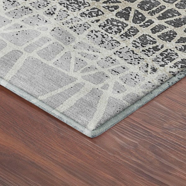 Mayfield Premium Machine Washable Abstract AMF2404 Gray 3 ft. x 4 ft. Area Rug