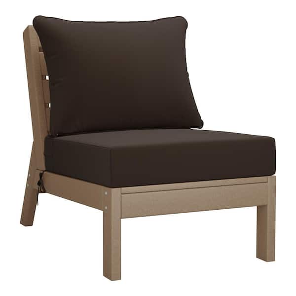 Westin Outdoor Birchwood Outdoor Patio Deep Seating HDPE Armless Lounge Chair in Weathered Wood with Brown Cushions