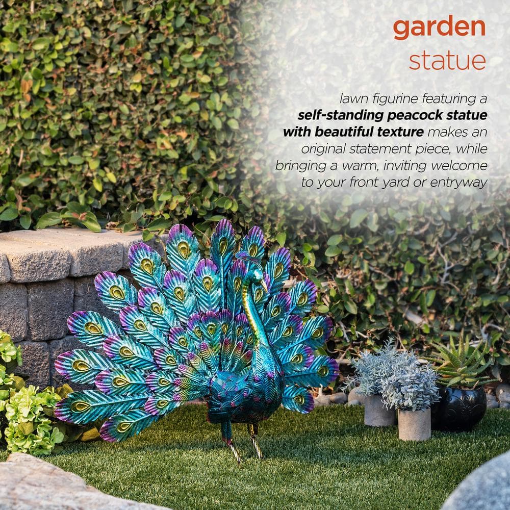 Vibrant Multicolor Metal Peacock Lawn Decoration, 32"