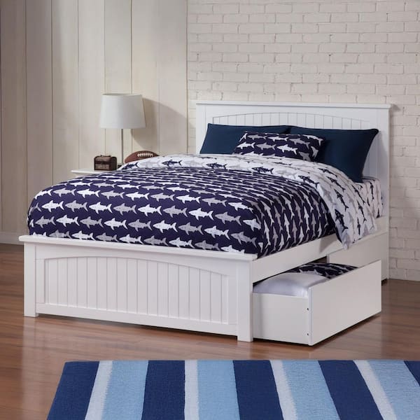 AFI Nantucket White Full Solid Wood Storage Platform Bed with Matching Foot Board and 2 Bed Drawers
