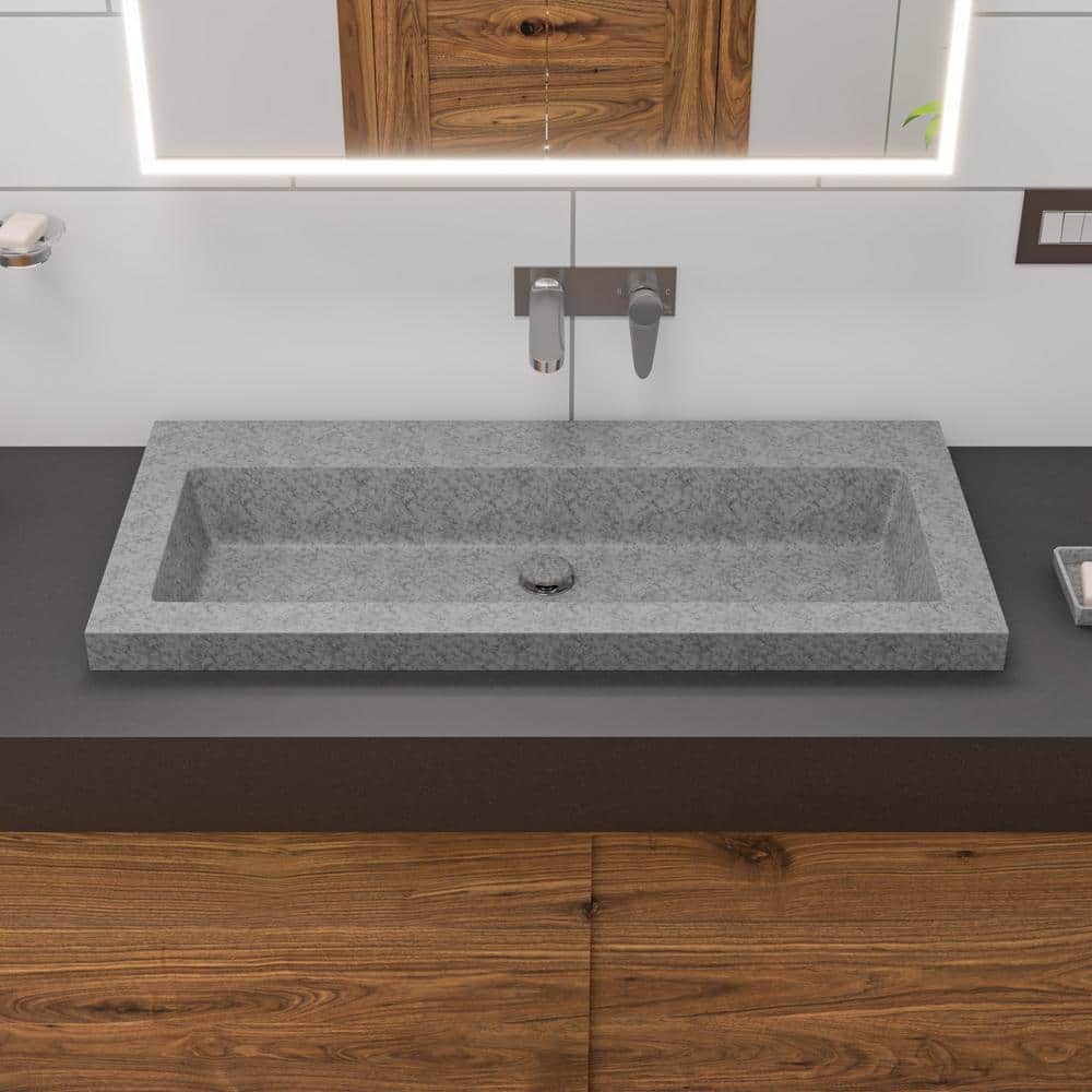 Gray Matte Concrete Rectangular Vessel Sink, 42-inch