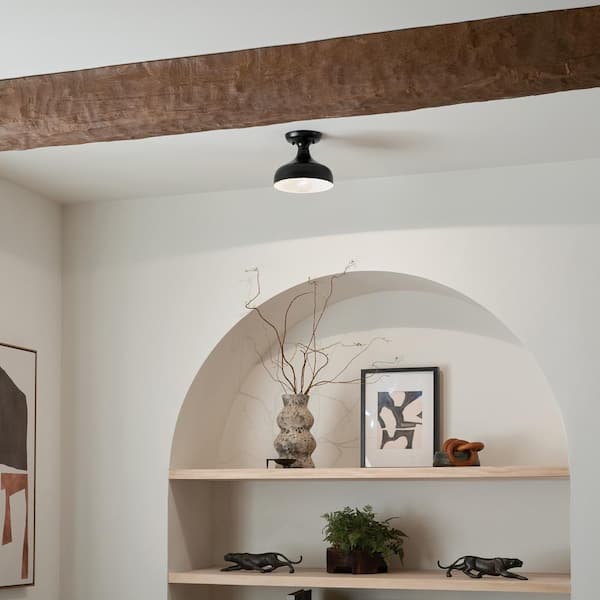KICHLER Sisu 8 in. 1-Light Black Hallway Modern Semi-Flush Mount Ceiling Light