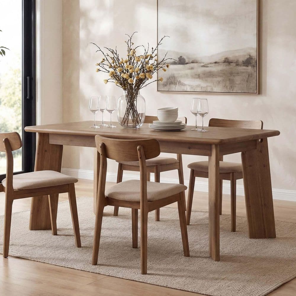 Roesler 62.99 in. Large Brown Solid Wood Rectangle Geometric 4 Legs Kitchen Dinner Dining Table Seat 6 Modern Farmhouse price history on PriceWatchPro