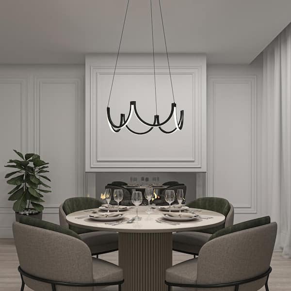 Artika Adelia 25-Watt 1 Light Black Modern 5 CCT Integrated LED Pendant Light Fixture for Dining Room or Kitchen