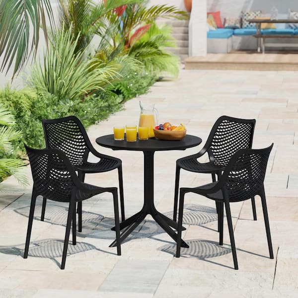 FrondandForm Modern Outdoor Patio Poly Plastic 31.5 in. Round Dining Table in Black