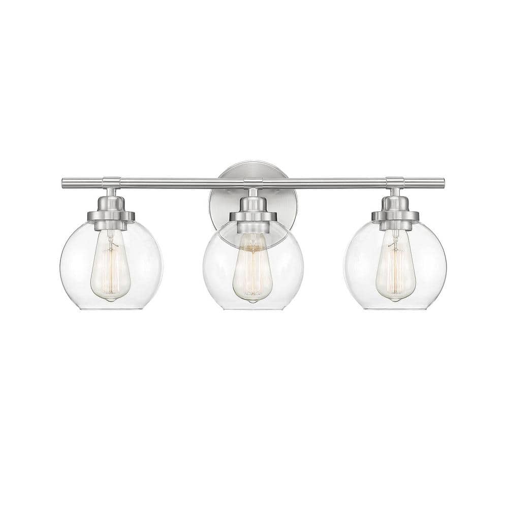 Carson 22.5 in. W x 8.5 in. H 3-Light Satin Nickel Bathroom Vanity Light with Clear Glass Shades price history on PriceWatchPro