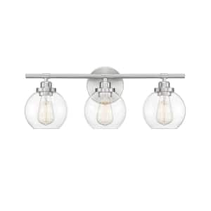 Carson 22.5 in. W x 8.5 in. H 3-Light Satin Nickel Bathroom Vanity Light with Clear Glass Shades