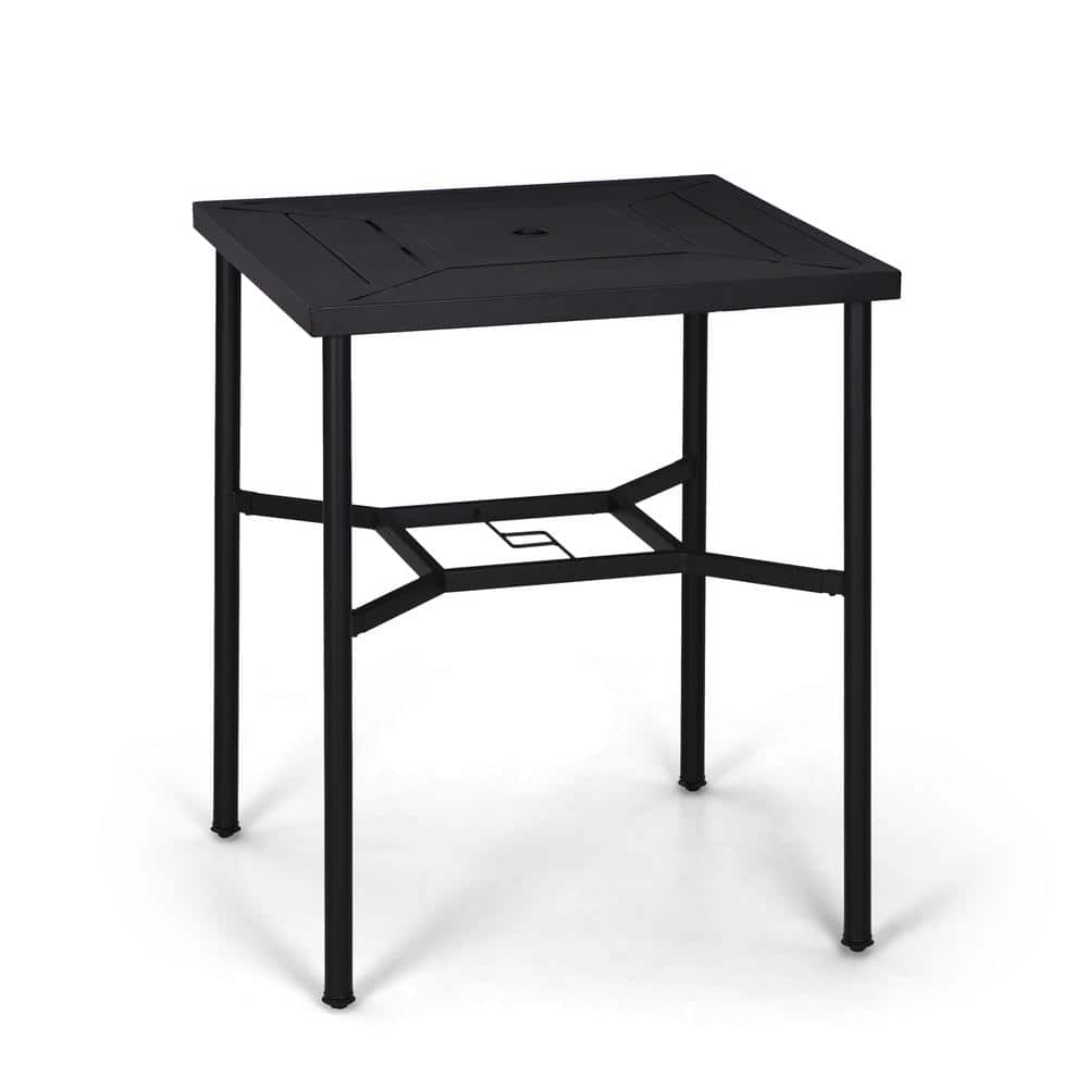 PHI VILLA Black Patio Square Metal Bar Height Outdoor Dining Table THD