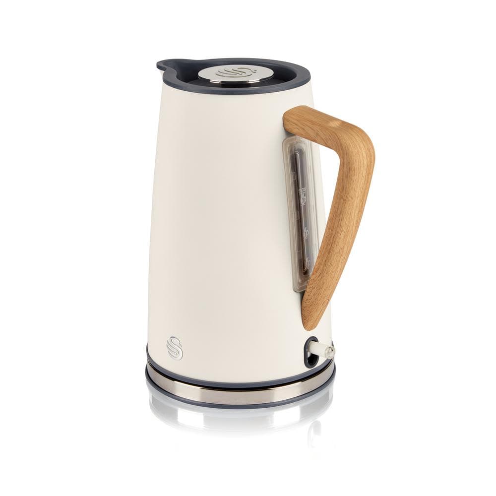 Nordic White 1.7L Cordless Electric Kettle with Wood-Effect Accents