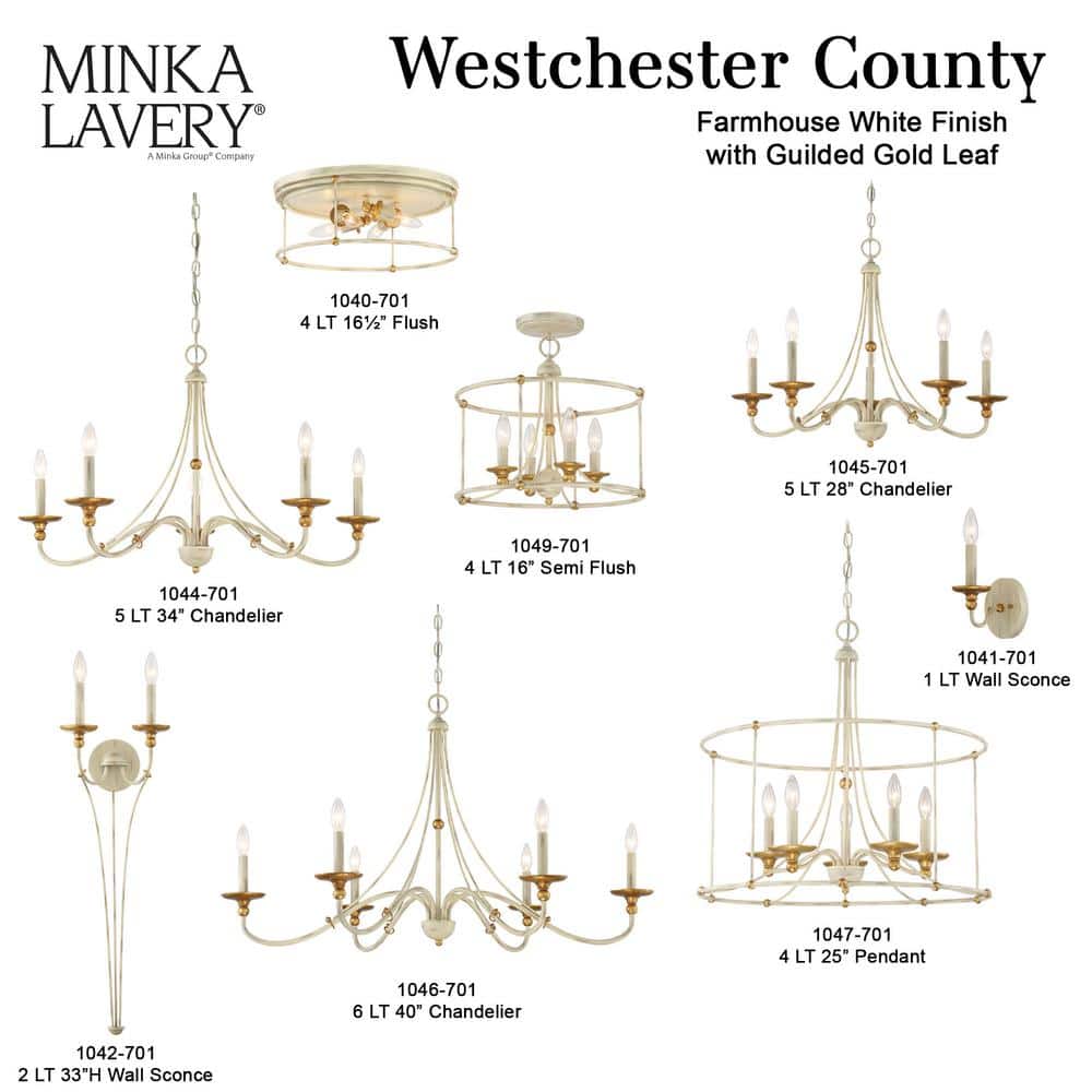 Westchester County 28" Farmhouse White and Gold Leaf 5-Light Chandelier