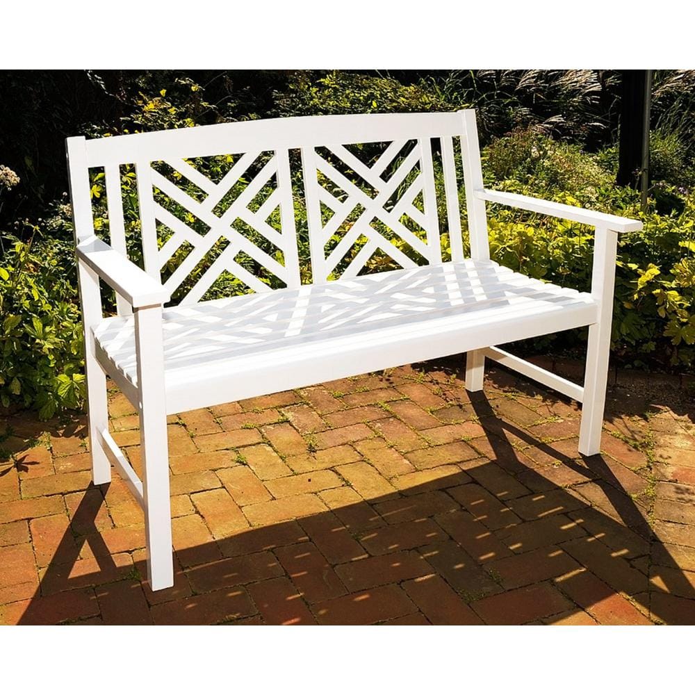 White Eucalyptus Wood 4-Foot Fretwork Garden Bench