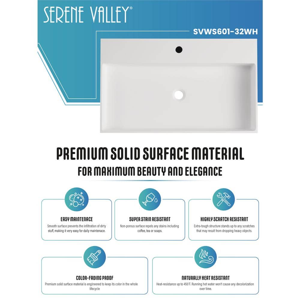 Matte White Solid Surface Rectangular Wall-Mount Bathroom Sink