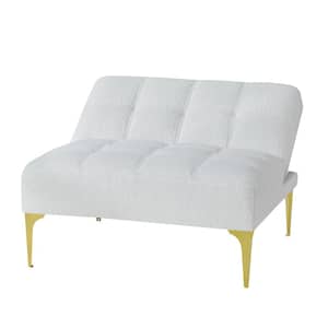 35.5 in. White Teddy Fabric Upholstery Single Sleeper Twin Size Sofa Bed Convertible Futon with Gold Metal Legs