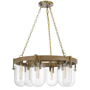 Stovall 14 in. H, 60-Watt, 6-Light Antique Brass Oak Bowl Chandelier for Kitchen Island with no Bulbs Included