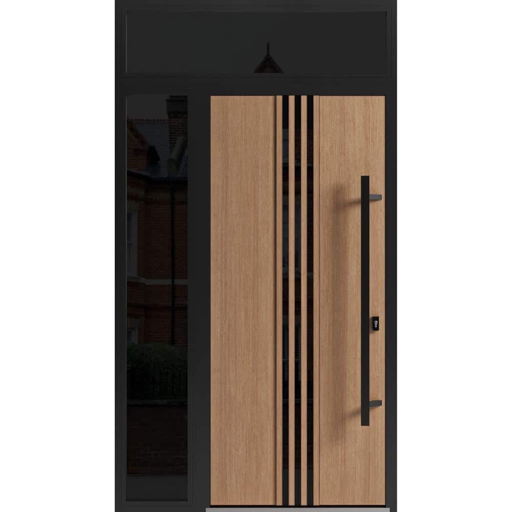 1055 48 in. x 96 in. Left-hand/Inswing 2 Sidelight Tinted Glass Teak Steel Prehung Front Door with Hardware price history on PriceWatchPro