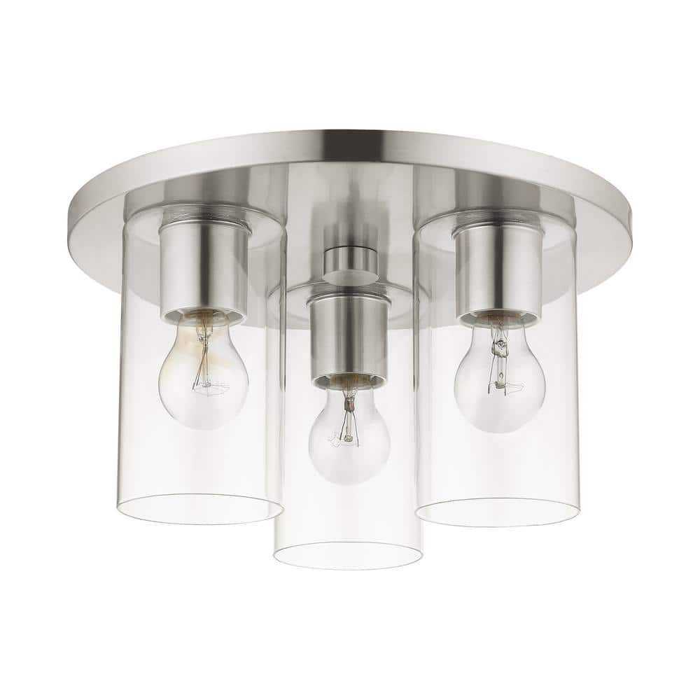 Zurich 14" Brushed Nickel Clear Glass Flush Mount Light