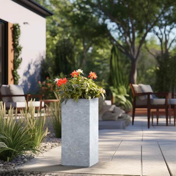 Sapcrete Modern 24in. High Large Tall Tapered Square Soft Slate Outdoor Cement Planter Plant Pots