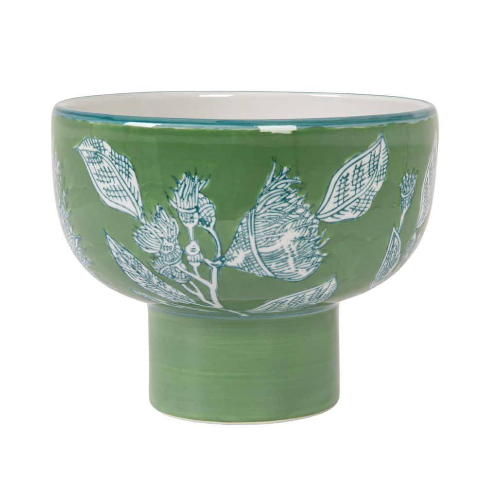 82 fl. oz. Lilia Green Stoneware Pedestal Bowl