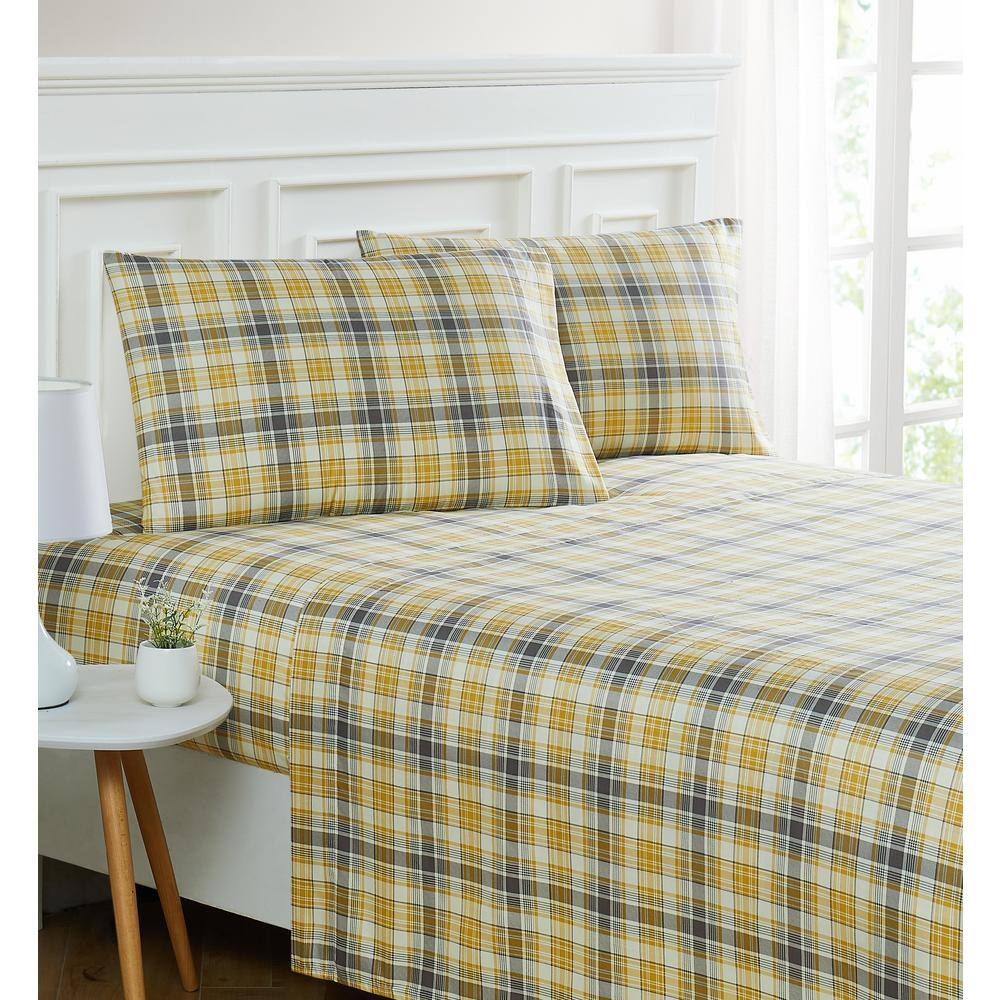 Full Size Yellow and Gray Plaid Microfiber Sheet Set