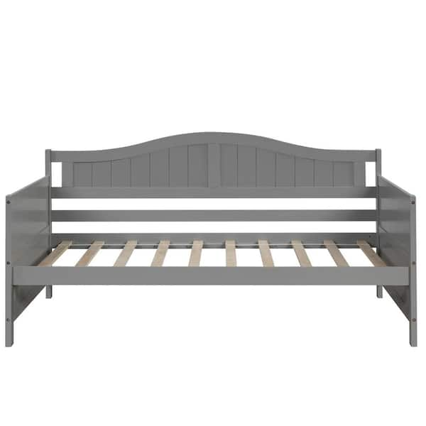 Gray Wood Frame Twin Size Daybed with Semi-Enclosed Bed Rail