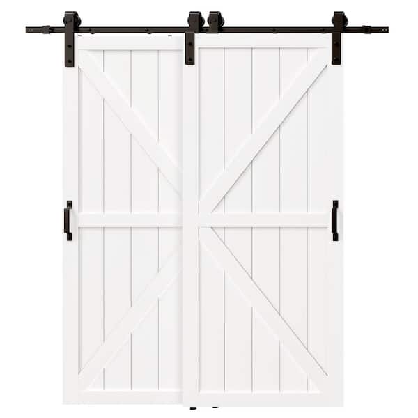 84in. x 84in. (42in. W Doors x 2) White, MDF, Painted, Need to Assemble, Double K-Shape Sliding Barn Door w/Hardware Kit