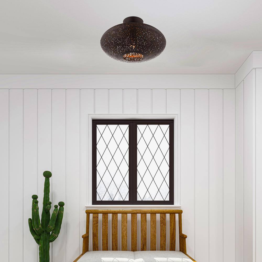 Elegant Bronze and Crystal 1-Light Semi-Flush Mount