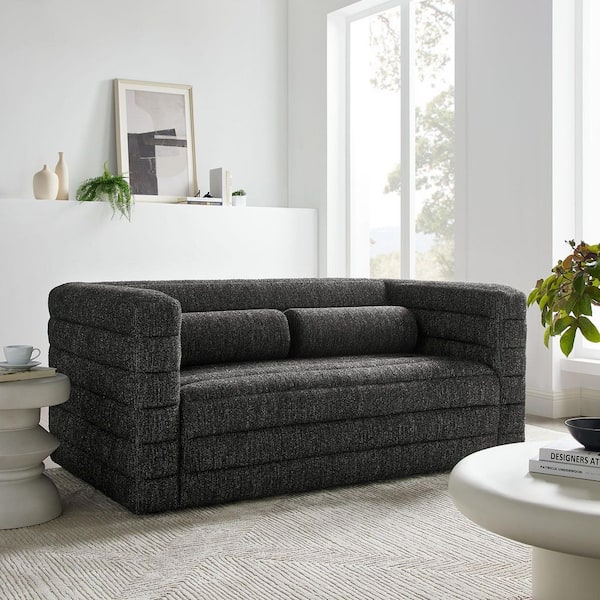 Relle 69.7 in. Channel Tufted Boucle Fabric Upholstered Loveseat in Charcoal with 2-Seats