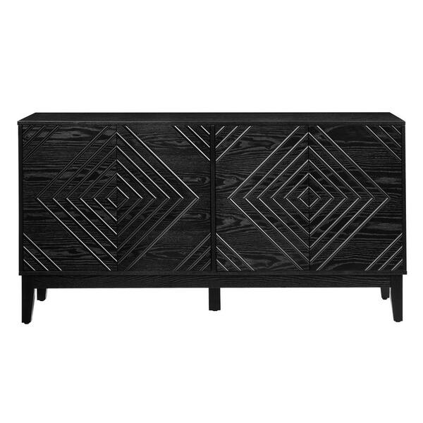 anpport Farmhouse Antique Black Wood 60.5 in. Sideboard with