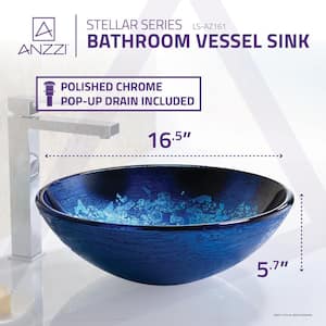 Stellar Series Deco-Glass Vessel Sink in Blue Blaze