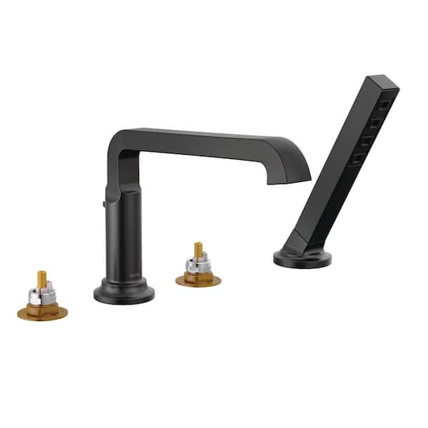 Delta Tetra 2-Handle Roman Tub Faucet Trim Kit with Hand Shower in Matte Black (Valve and Handle Not Included)