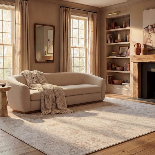 Reflection Cream/Ivory 9 ft. x 12 ft. Border Floral Area Rug