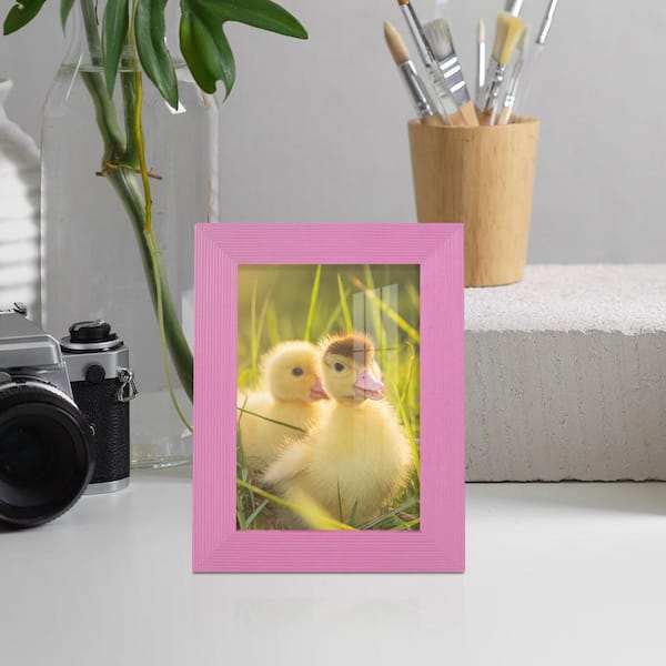 Grooved 3.5 in. x 5 in. Pink Picture Frame