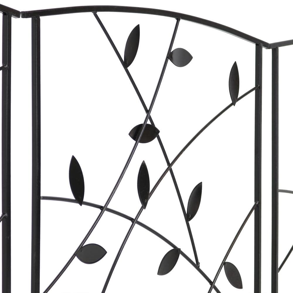 Modern Black Steel Leaves and Vines Garden Fence Panels Set