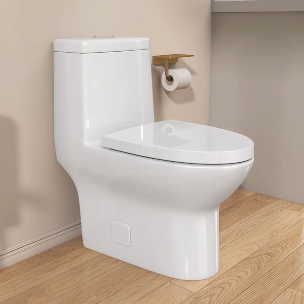 12 in. 1-Piece 1.28/1.6 GPF Dual Flush S-Trap Round Toilet in White with Siphonic Flushing, 16.5 in. H Seat Included