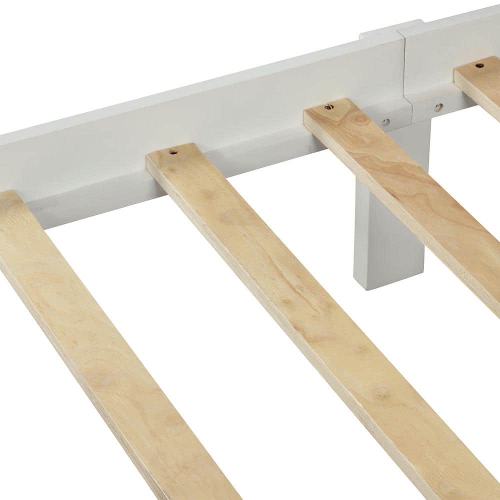 White Wood Frame Full Platform Bed with Headboard and Footboard - thumbnail 7