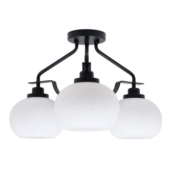 Unbranded Zara 18 in. 3-Light Matte Black Semi-Flush with 7 in. White Muslin. Glass Shades No Bulbs Included