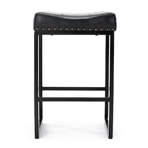 24 in. Black Metal Counter Stool with Faux Leather Seat Backless Bar Stools (Set of 3)
