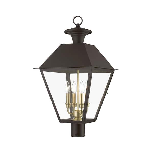 AVIANCE LIGHTING Helmsdale 27.5 in. 4-Light Bronze Cast Brass Hardwired Outdoor Rust Resistant Post Light with No Bulbs Inlcuded
