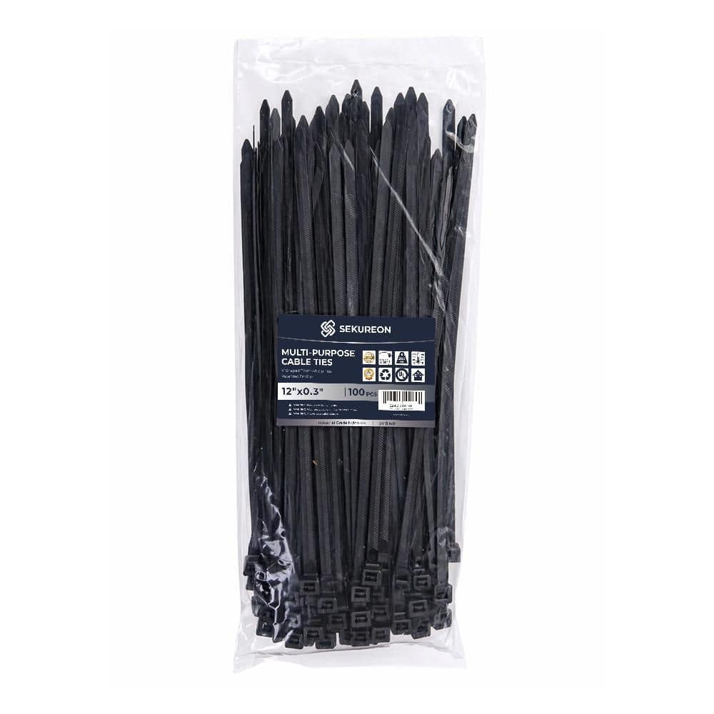 12 in. Zip Ties Double Sided Toothed 200 LBS Tensile Strength Heavy Duty Cable Wire Ties Nylon Tie Wraps Black 100 Pack price history on PriceWatchPro