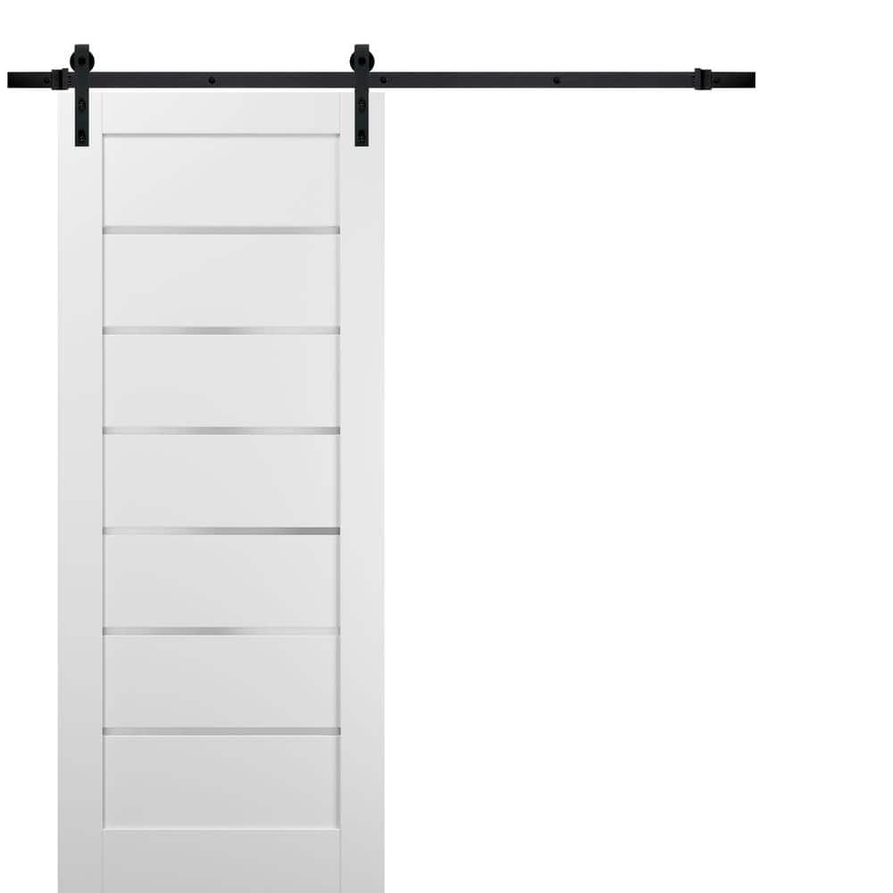 Assembly Required 24 in. x 96 in. 6 Lites Frosted Glass White Pine Wood MDF Sliding Barn Door with Hardware Kit price history on PriceWatchPro