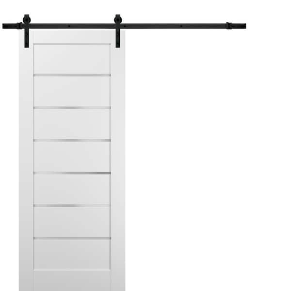 Assembly Required 28 in. x 96 in. 6 Lites Frosted Glass White Finished Pine Wood MDF Sliding Barn Door with Hardware Kit