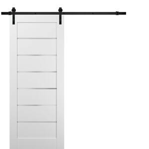 42 in. x 80 in. 6 Lites Frosted Glass White Finished Pine Wood MDF Sliding Barn Door with Hardware Kit