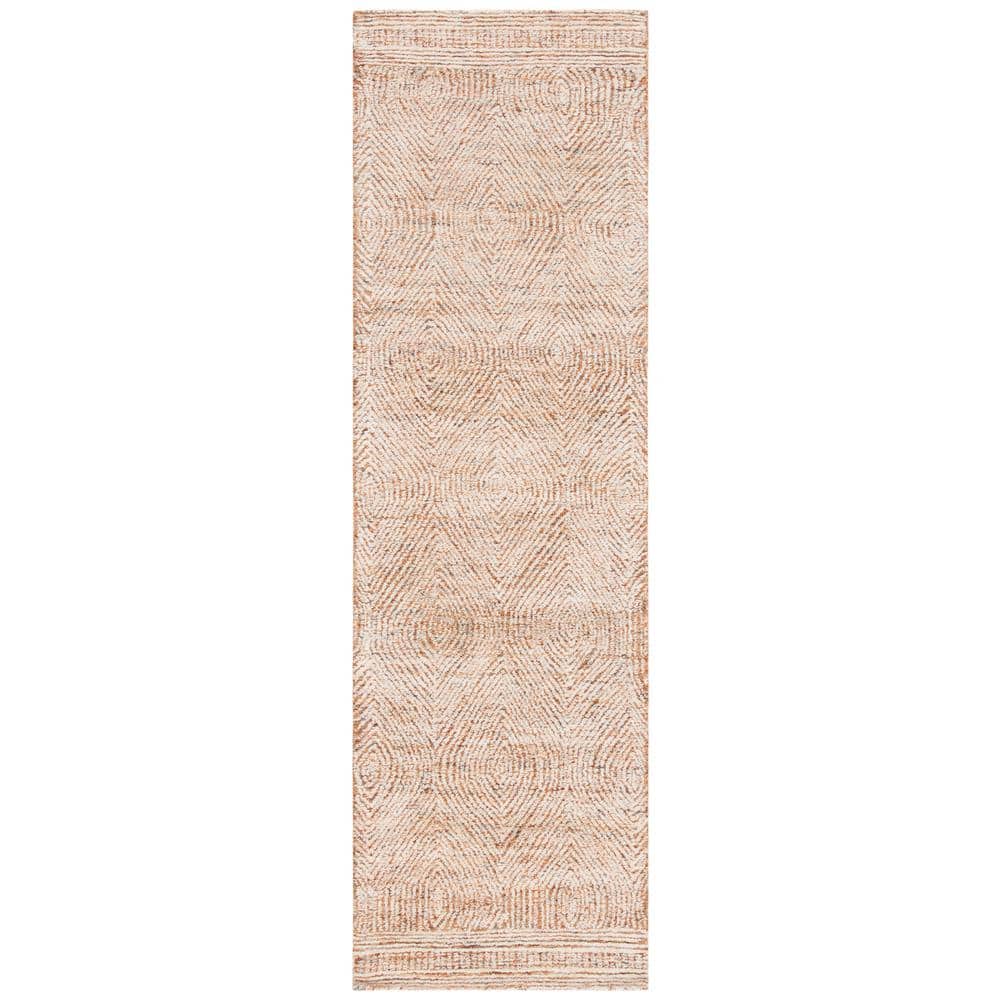 Handmade Ivory and Rust Tufted Wool Abstract Rug 27"x18"
