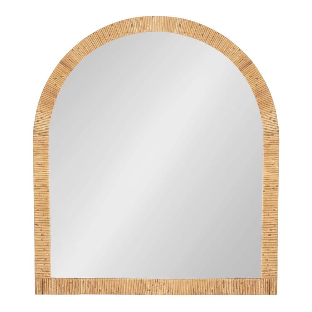 Natural Wood Boho Arch Rattan Wall Mirror, 28 x 32